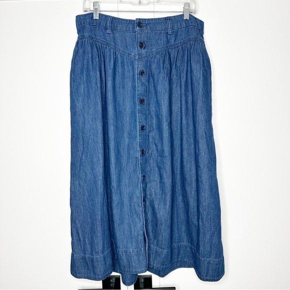Gap Denim Western Yoke Midi Skirt 12 31 Dark Wash Cottagecore Rodeo Boho pockets - Picture 5 of 11